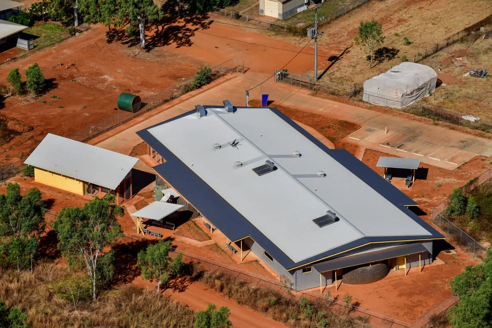 Aerial view of a large remote-site building in the Northern Territory